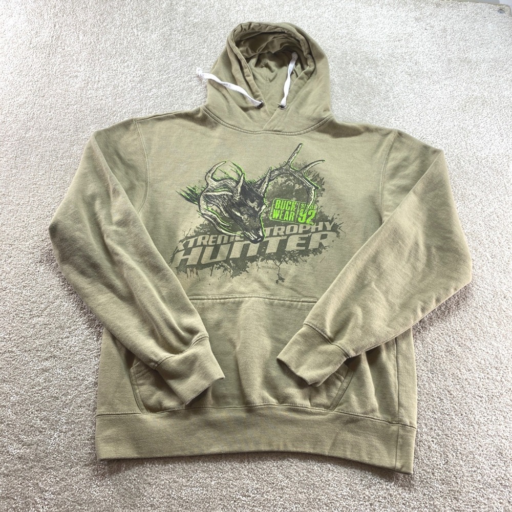 Buck‎ Wear Extreme Trophy Hunter Kids Large Olive Green Excellent Graphic Hoodie